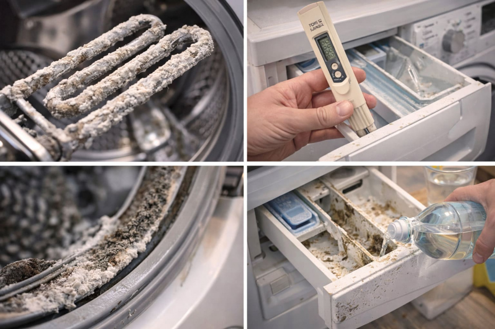 Почему в стиральной машине появляется накипь и грязь