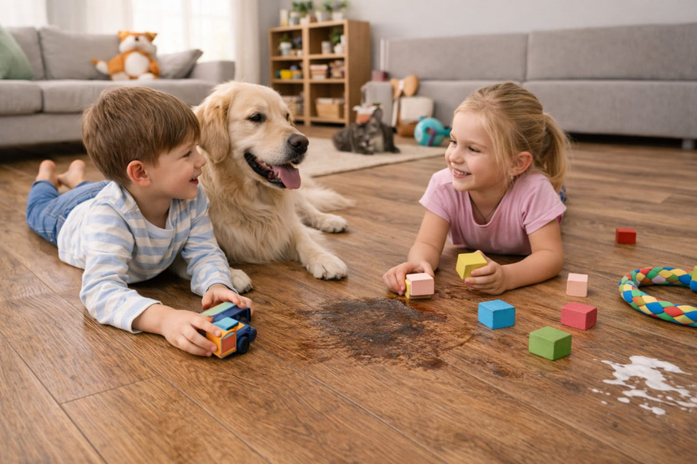Як доглядати за ламінатом у квартирі з дітьми та тваринами